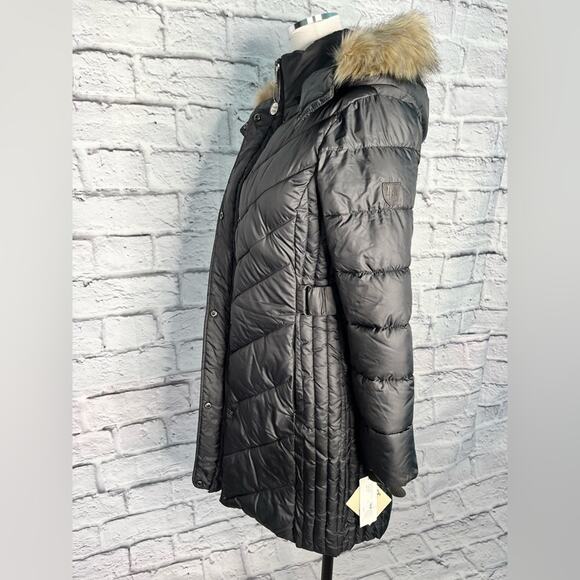 Larry Levine SALE down and feather faux fur hooded puffer coat new size XS - Picture 6 of 14